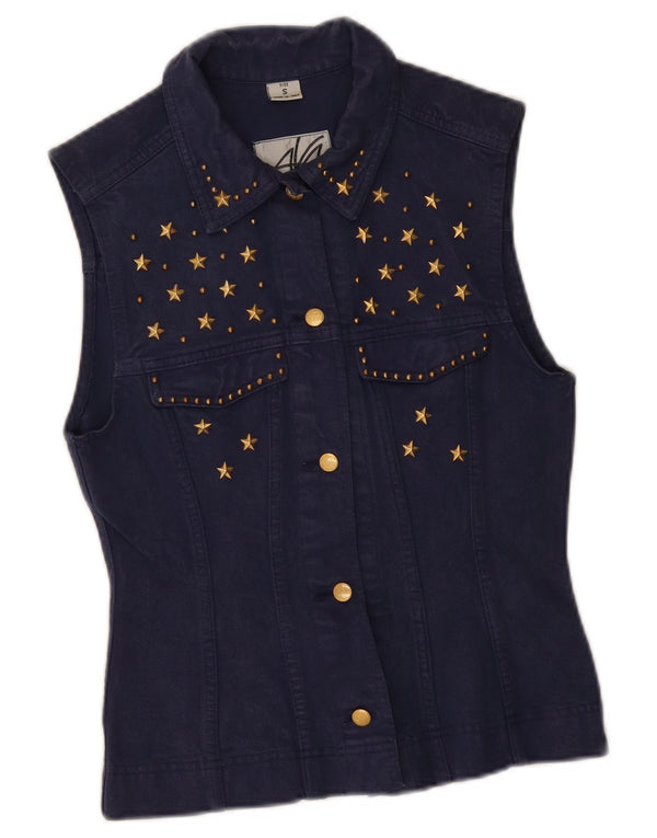 Avant Garde Dame Denim Gilet UK 10 Small Navy Blue Bomuld