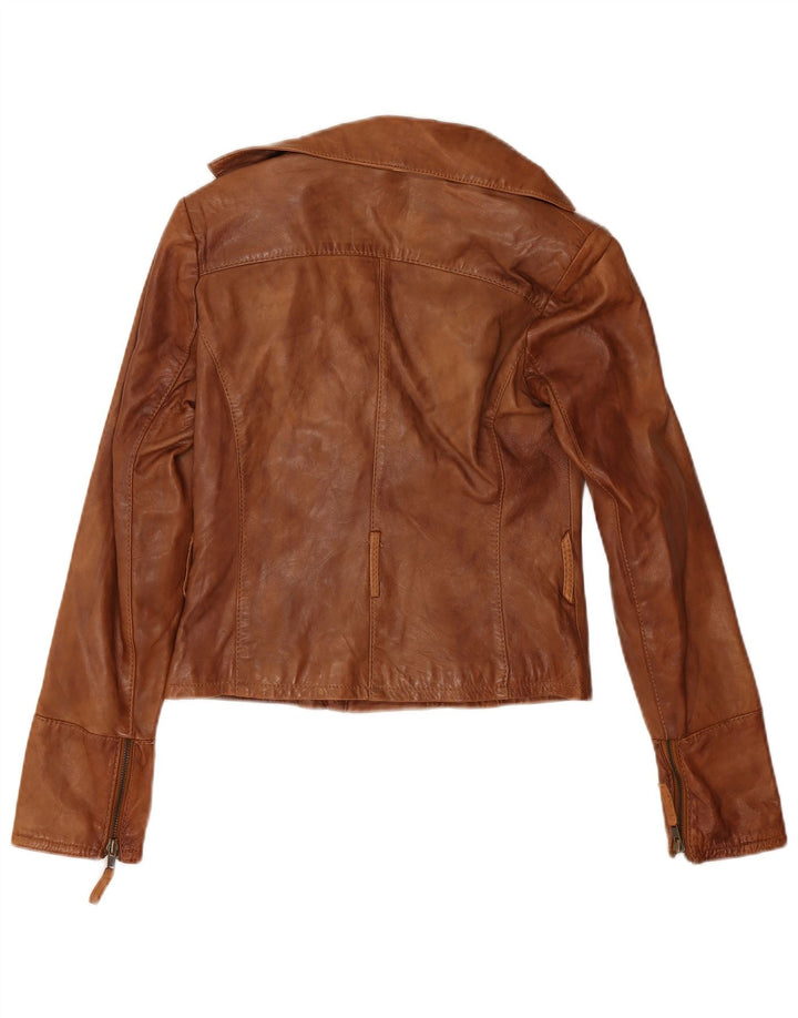 Stradivarius Womens Crop Biker Jacket UK 10 Lille brunt læder