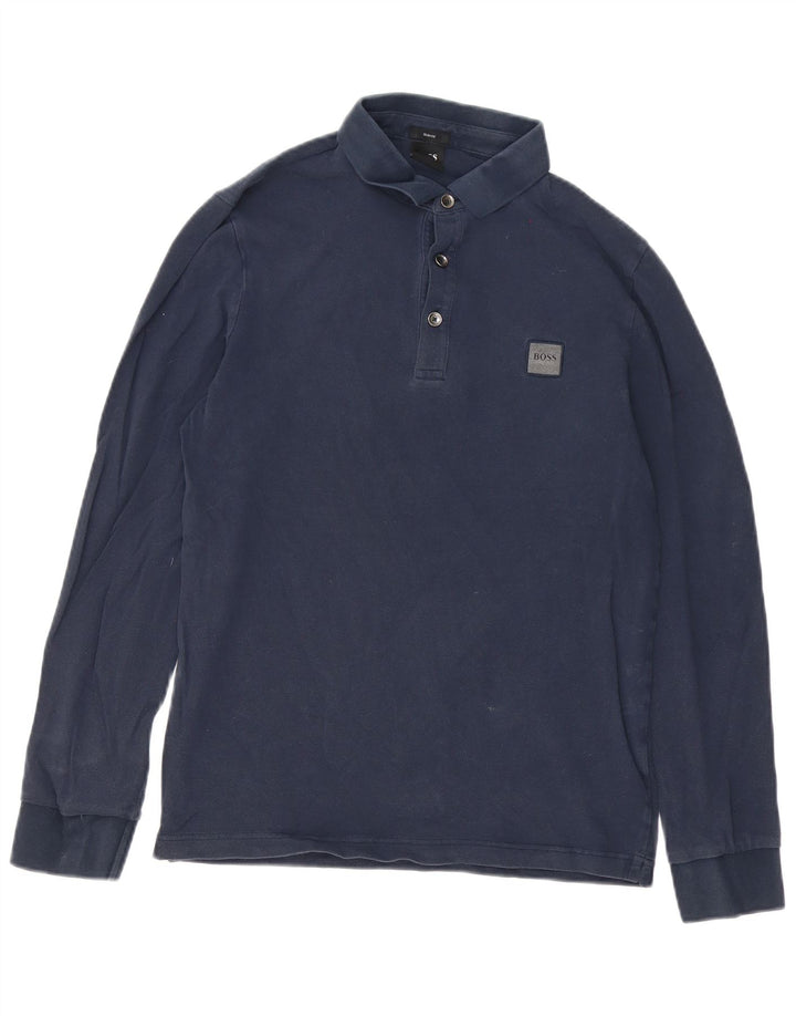HUGO BOSS Langærmet Slim Fit Polo Shirt til mænd Medium Navy Blue