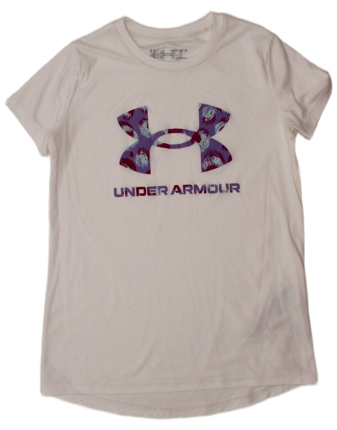 UNDER ARMOUR Girls Heat Gear Grafisk T-shirt Top 9-10 år Medium Hvid