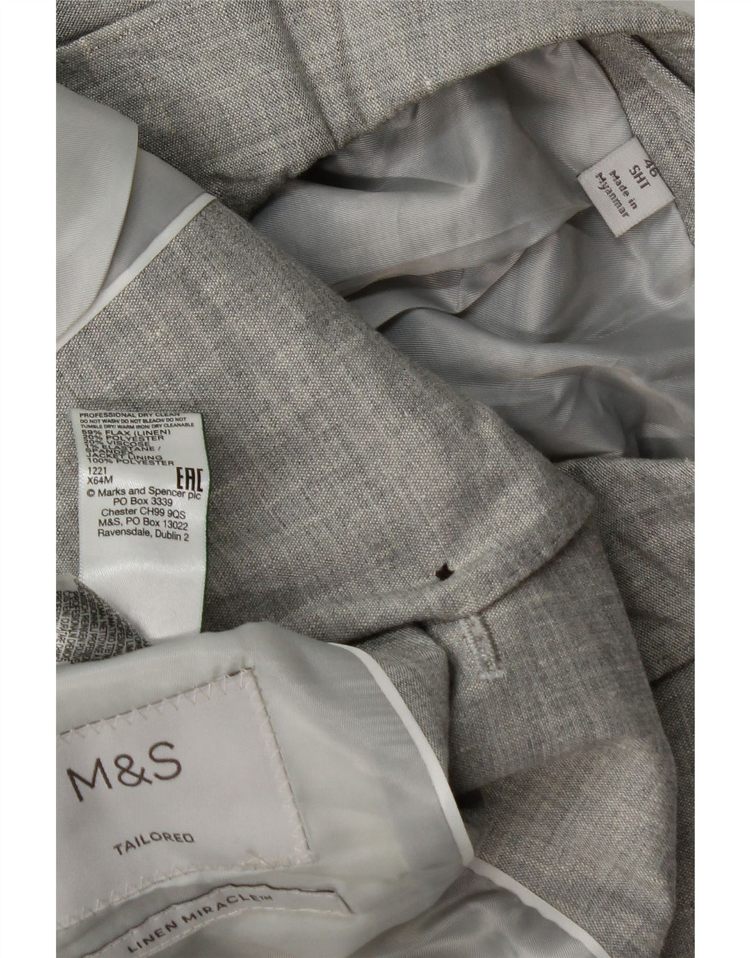Marks & Spencer Herre 2 Button Blazer Jacket IT 48 Medium Grey Linen