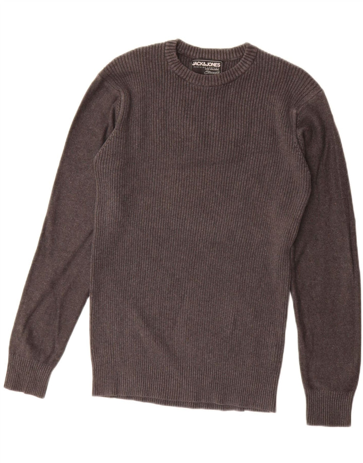 JACK & JONES Herre grafisk rund hals sweater stor grå bomuld