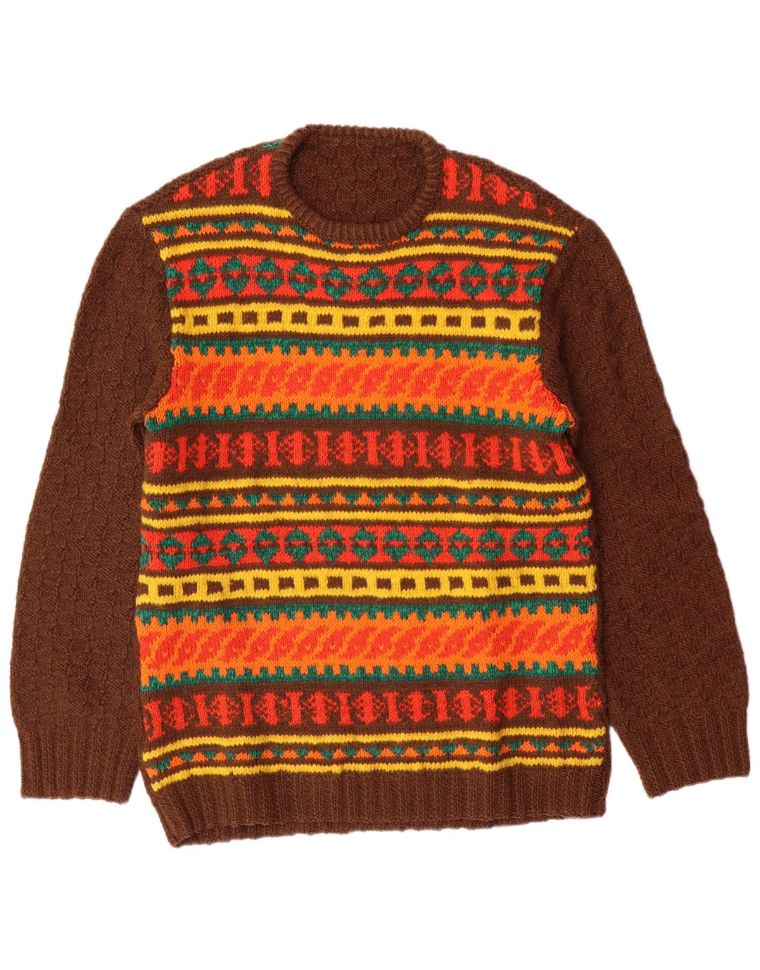 VINTAGE Herre sweater med rund hals, medium brun Fair Isle
