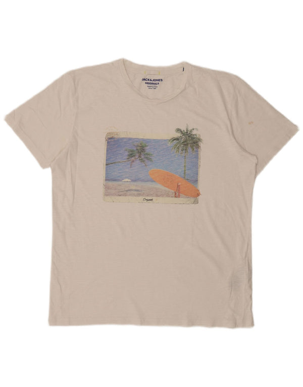 Jack & Jones Mens Graphic T-Shirt Top XL White Cotton