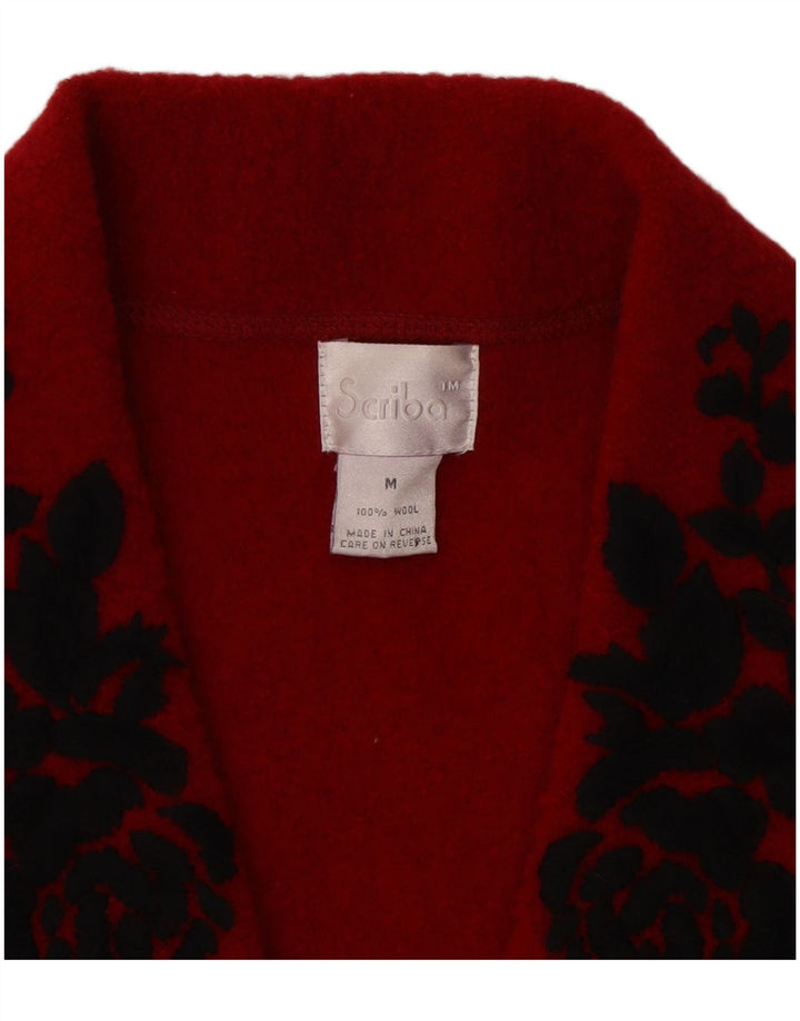VINTAGE Dame 1-knaps blazerjakke UK 14 Medium Rød Blomsteruld