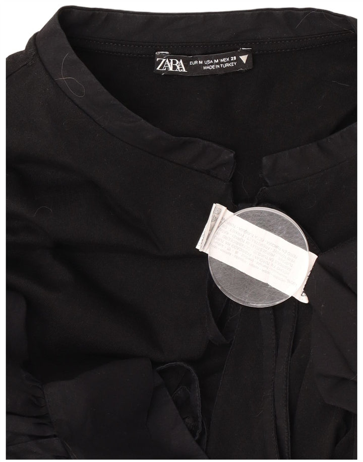 Zara Dame 3/4 ærmet bluse Top UK 14 Medium Sort Bomuld