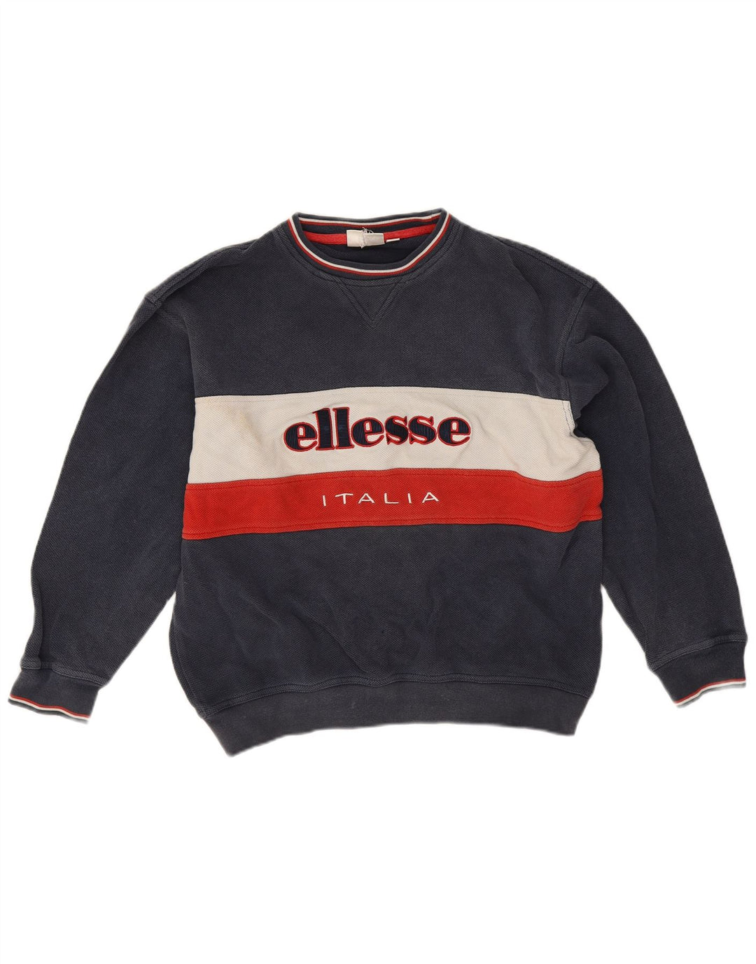 Ellesse Herre Italia Grafisk Sweatshirt Jumper Medium Navy Blue Colourblock