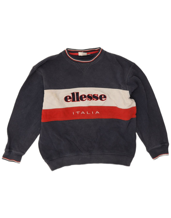 Ellesse Herre Italia Grafisk Sweatshirt Jumper Medium Navy Blue Colourblock