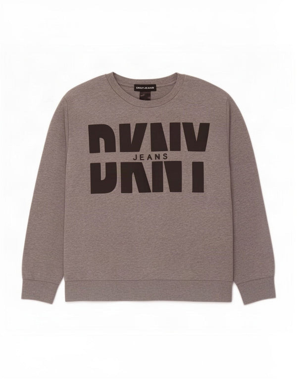 Dkny Dame Grafisk Sweatshirt Jumper UK 14 Medium Grå Bomuld