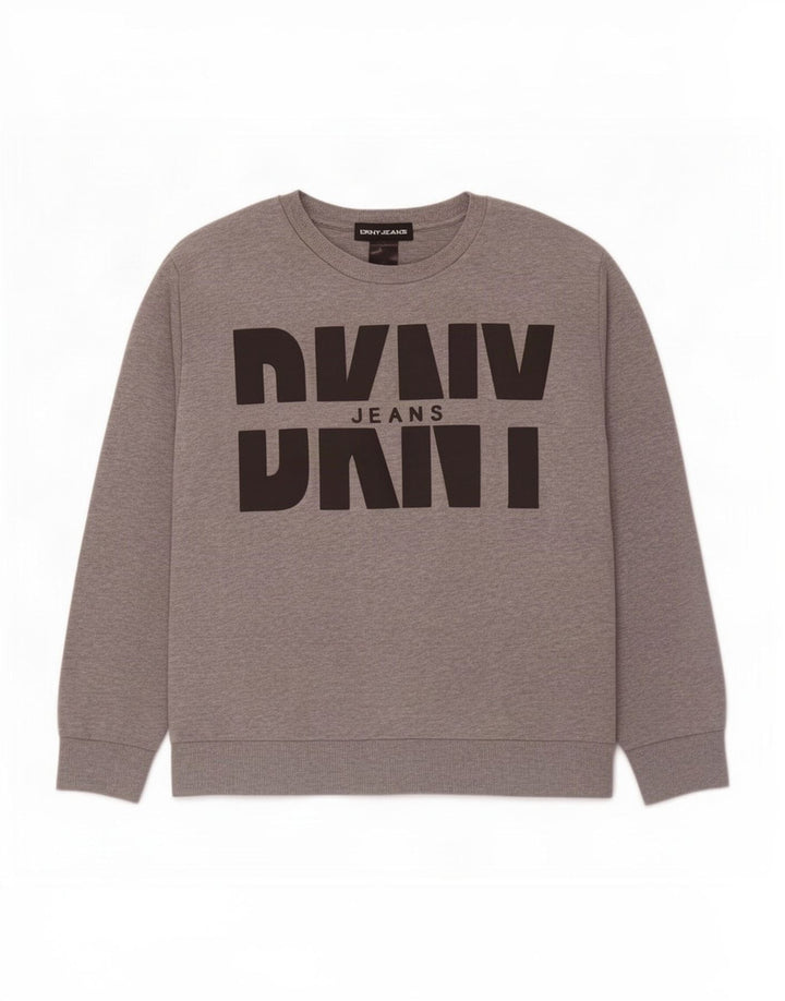 Dkny Dame Grafisk Sweatshirt Jumper UK 14 Medium Grå Bomuld
