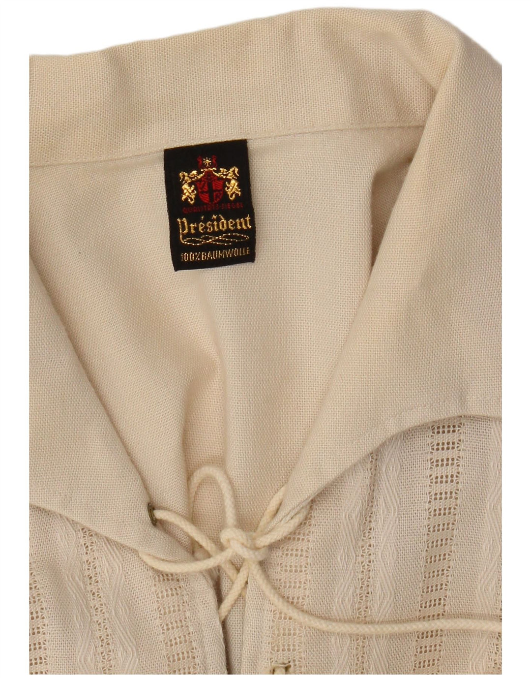 Vintage kortærmet herretrøje skjorte medium beige bomuld