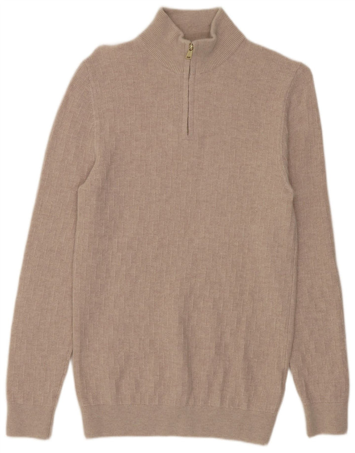 Reiss Herre Zip Neck Jumper Sweater Small Beige Merino Uld