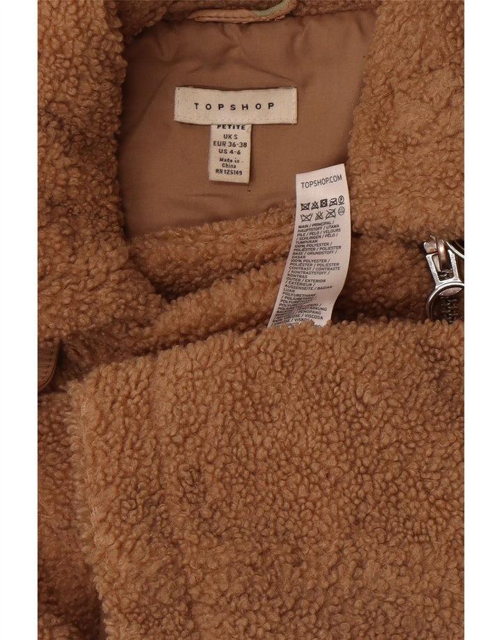 Topshop Dame Petite Teddy Bear Biker Jacket UK 10 Small Brown Polyester