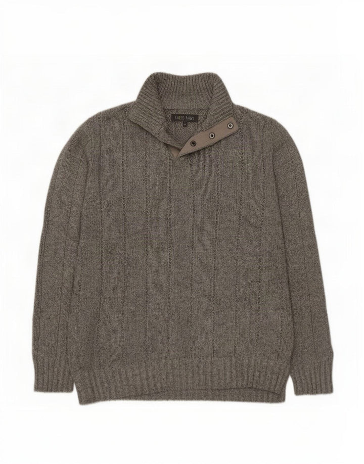 Marks & Spencer Herre Button Neck Jumper Sweater Medium Grey Viscose