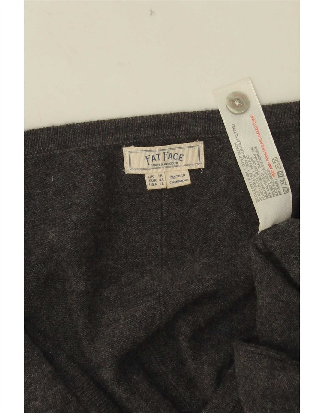 Fat Face Dame Cardigan Sweater UK 16 Stor Grå Uld