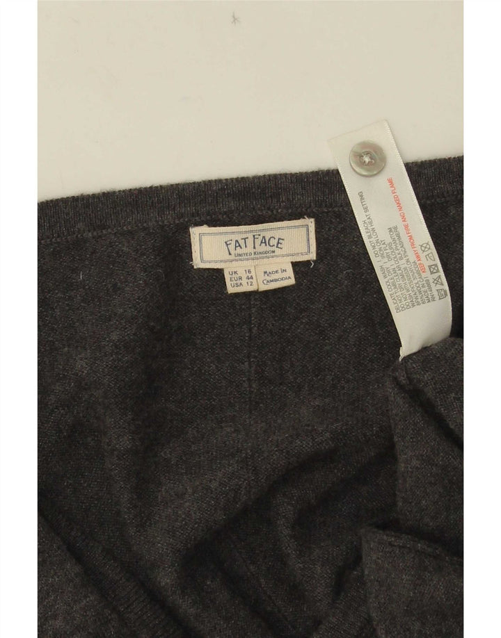 Fat Face Dame Cardigan Sweater UK 16 Stor Grå Uld