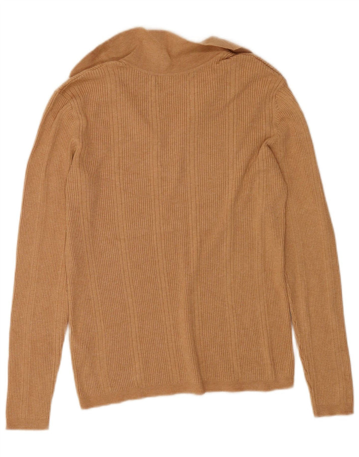 Marks & Spencer Dame Polo Neck Jumper Sweater UK 12 Medium Beige Stribet