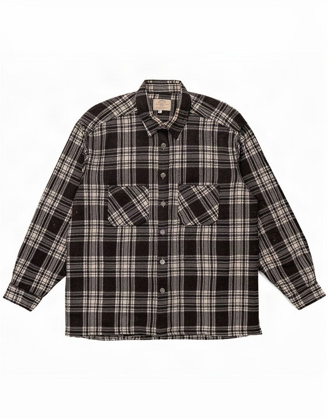 Vintage Herre Overshirt Flannel Shirt Medium Sort Plaid Polyester