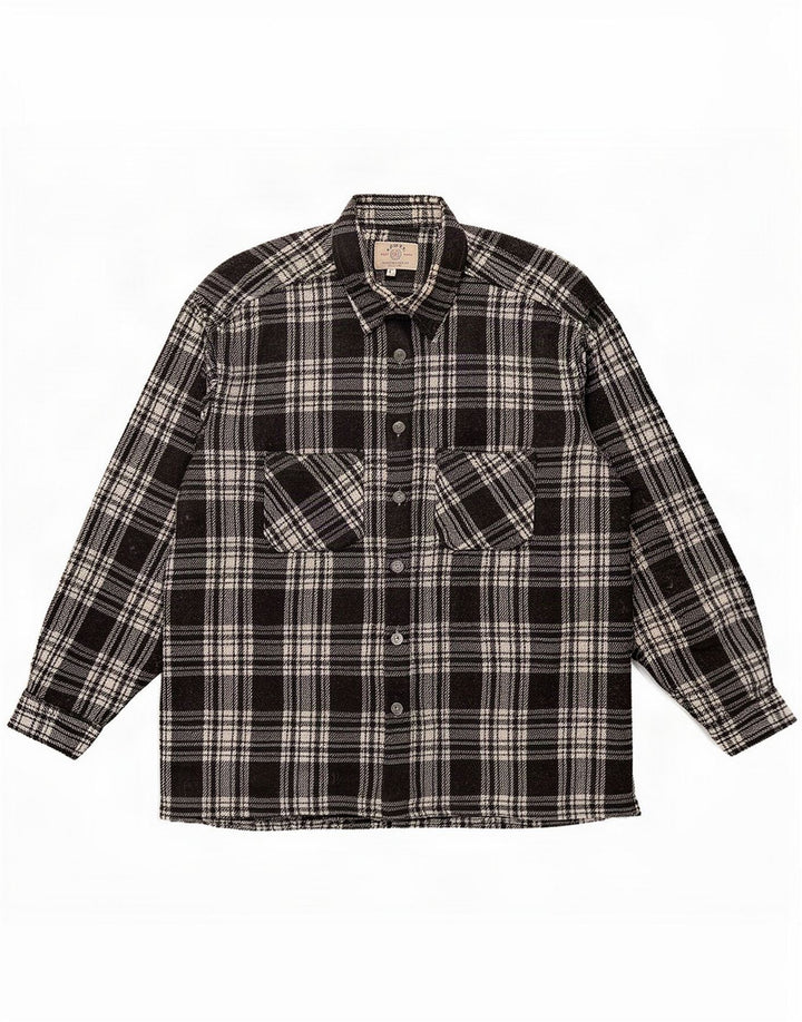 Vintage Herre Overshirt Flannel Shirt Medium Sort Plaid Polyester