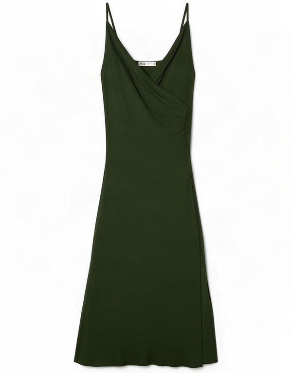 Zara Womens Maxi Slip Dress UK 10 Small Green Viscose