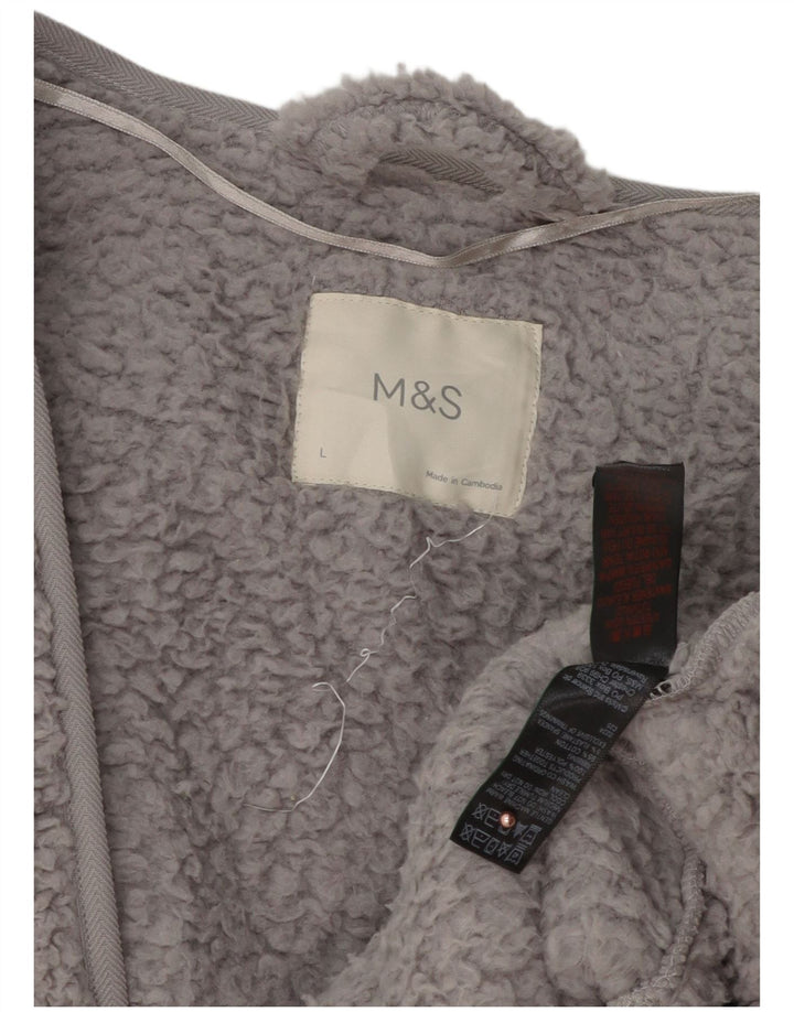 Marks & Spencer Dame Oversized Åben Fleece Overfrakke UK 16 Large Grå
