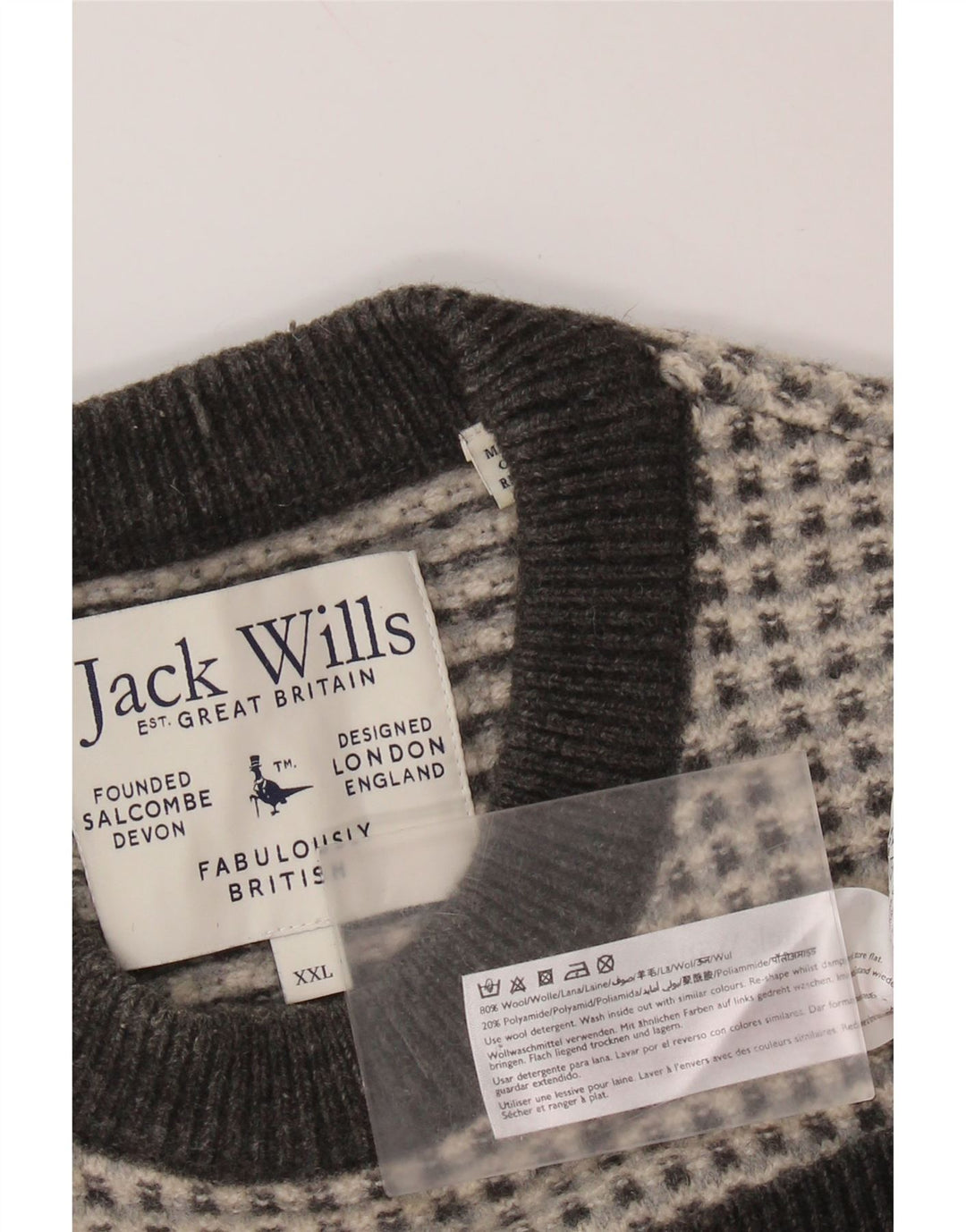 JACK WILLS Dame sweater med rund hals DK 20 2XL Grå ternet uld