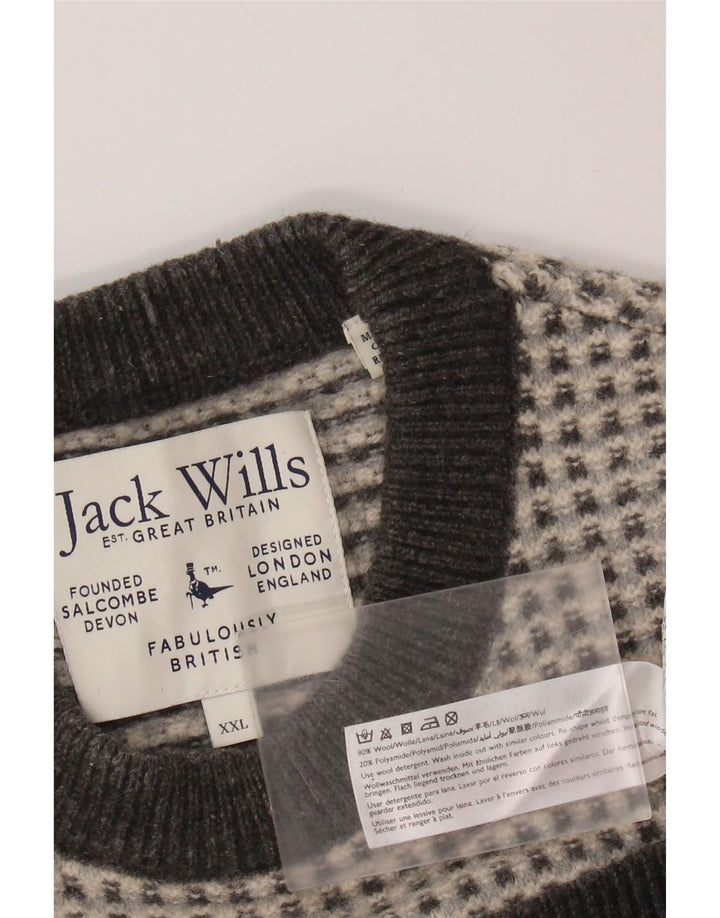 JACK WILLS Dame sweater med rund hals DK 20 2XL Grå ternet uld
