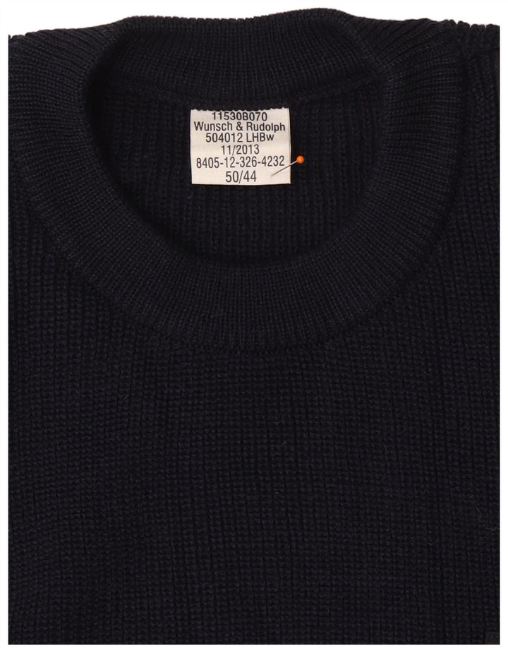 VINTAGE Herre Military Crew Neck sweater IT 50 Medium Navy Blue