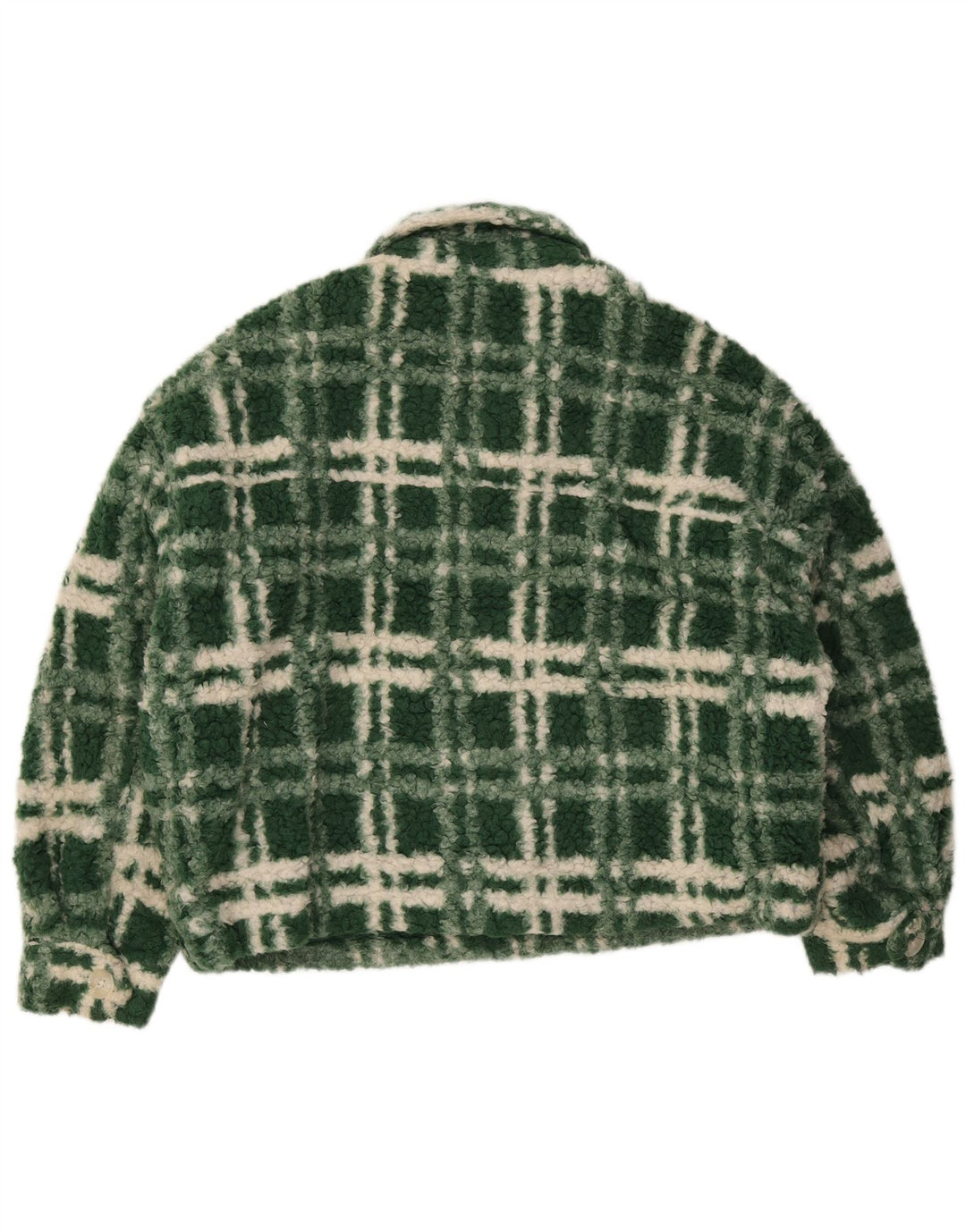 Zara Dame Oversized Fleecejakke UK 14 Stor grøn ternet polyester