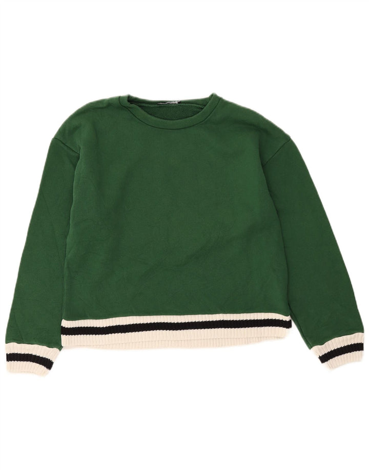 Zara Womens Oversized Sweatshirt Jumper UK 10 Lille grøn stribet bomuld