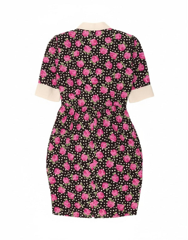 Vintage Dame Bodycon Kjole IT 46 Large Sort Floral Polyester