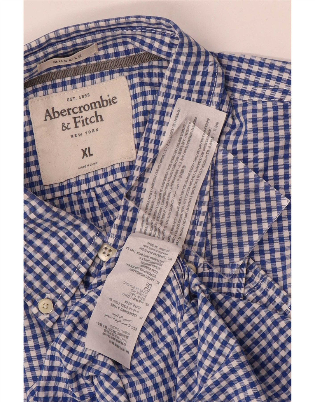 Abercrombie & Fitch Herre Muscle Bomber Jacket XL Blå Gingham Bomuld