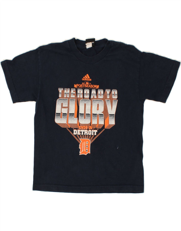 ADIDAS Boys Graphic T-Shirt Top 10-11 Years Navy Blue Vintage Adidas and Second-Hand Adidas from Messina Hembry 