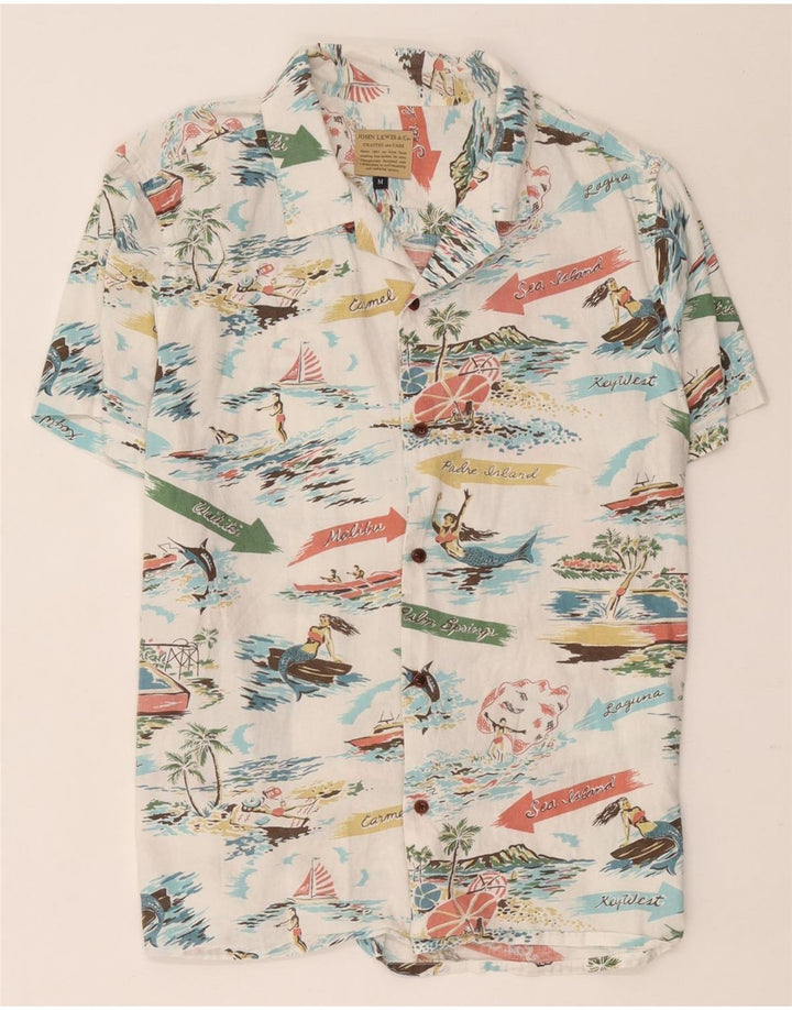 John Lewis Herre abstrakt mønster kortærmet skjorte Medium White Hawaiian