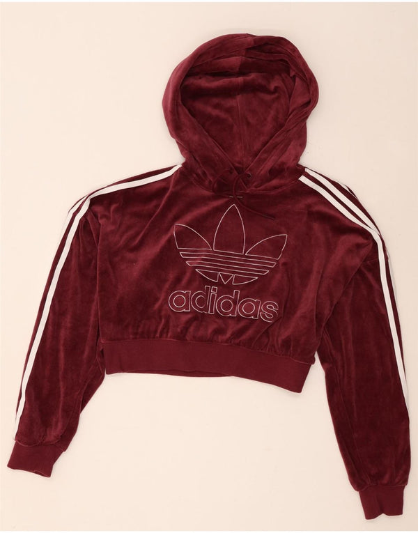 Adidas Dame Oversized Crop Velour Hoodie Jumper UK 8 Small Burgundy