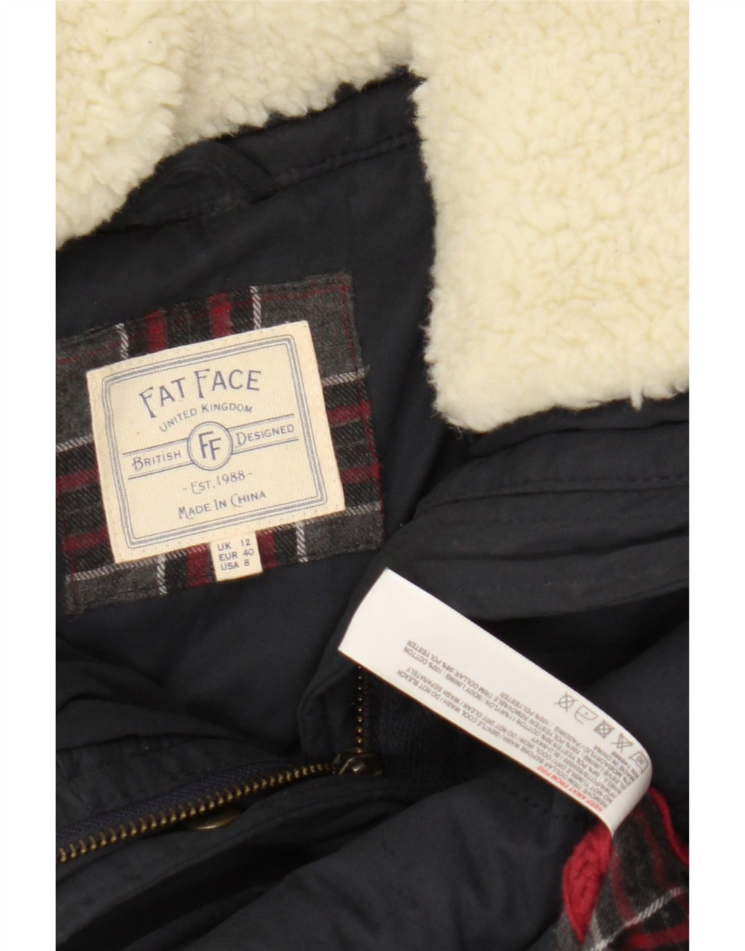Fat Face Dame Polstret Jakke UK 12 Medium Navy Blue Polyester