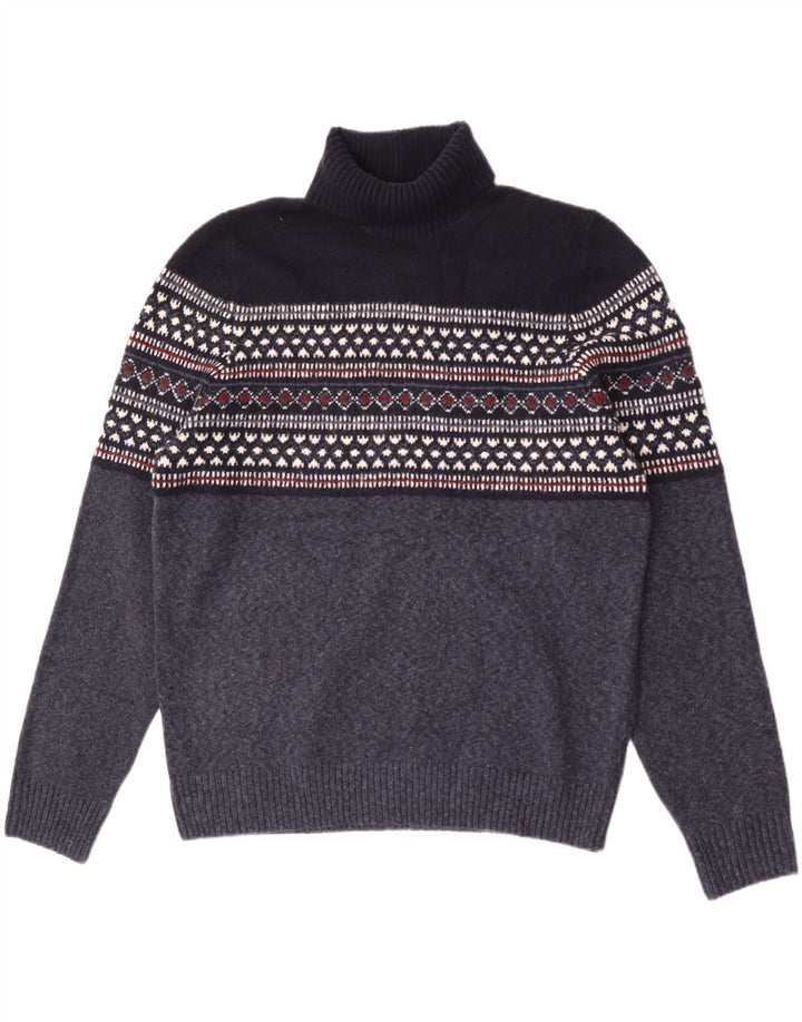Marks & Spencer Herre rullehals sweater XL marineblå geometrisk