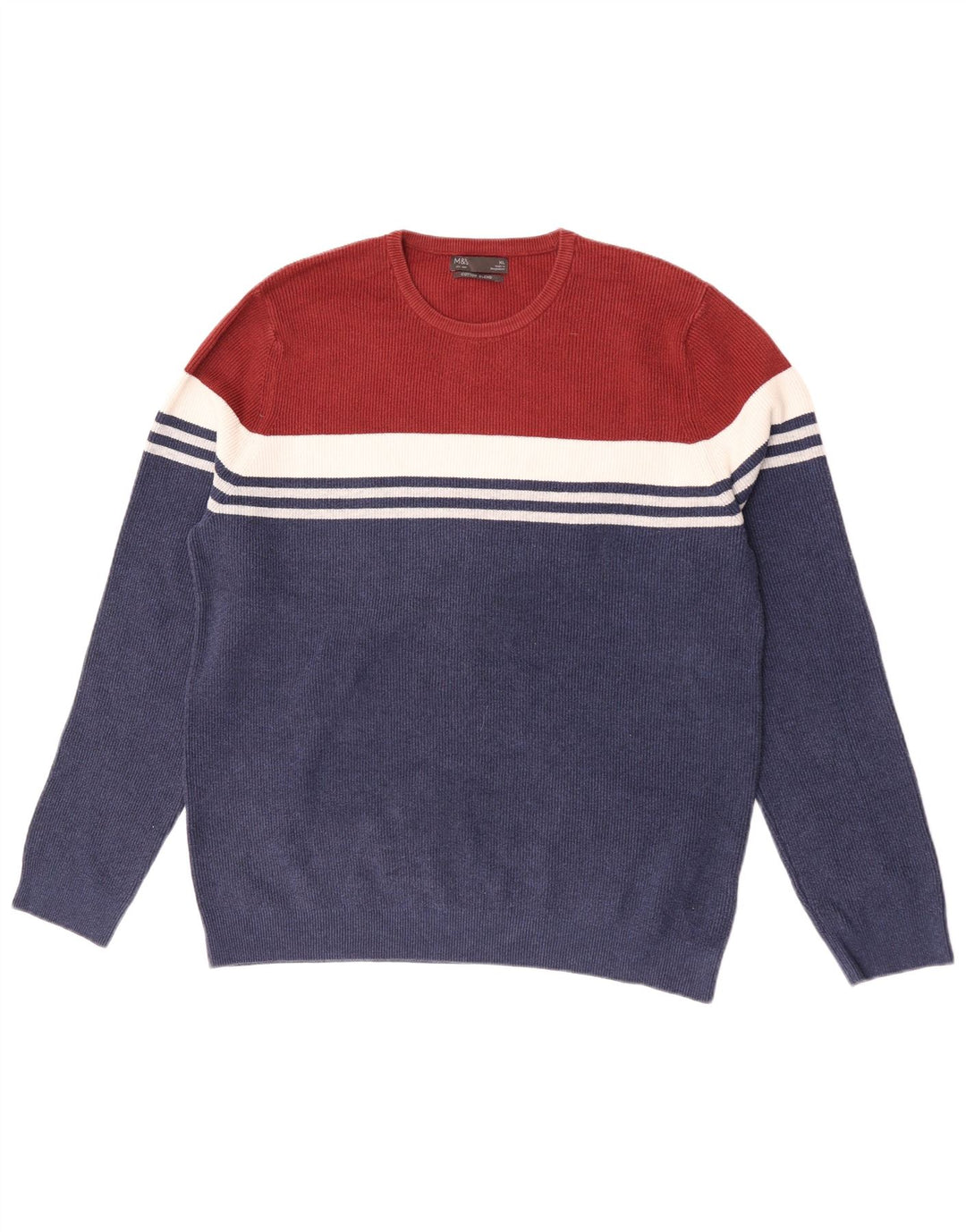 Marks & Spencer Herre sweater med rund hals XL Navy Blue Colourblock