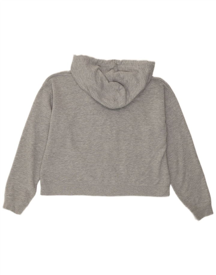 JACK WILLS Dame Crop Grafisk Hoodie Jumper UK 12 Medium Grey Bomuld