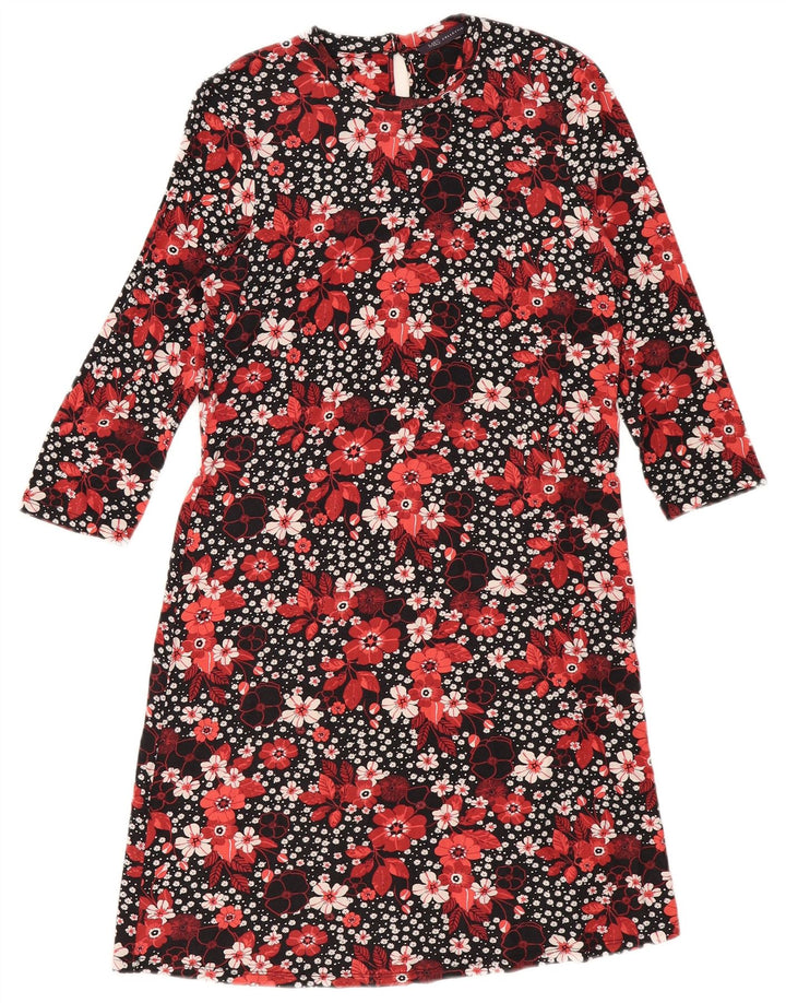 Marks & Spencer Dame 3/4-ærmet Shift Dress UK 12 Medium Black Floral