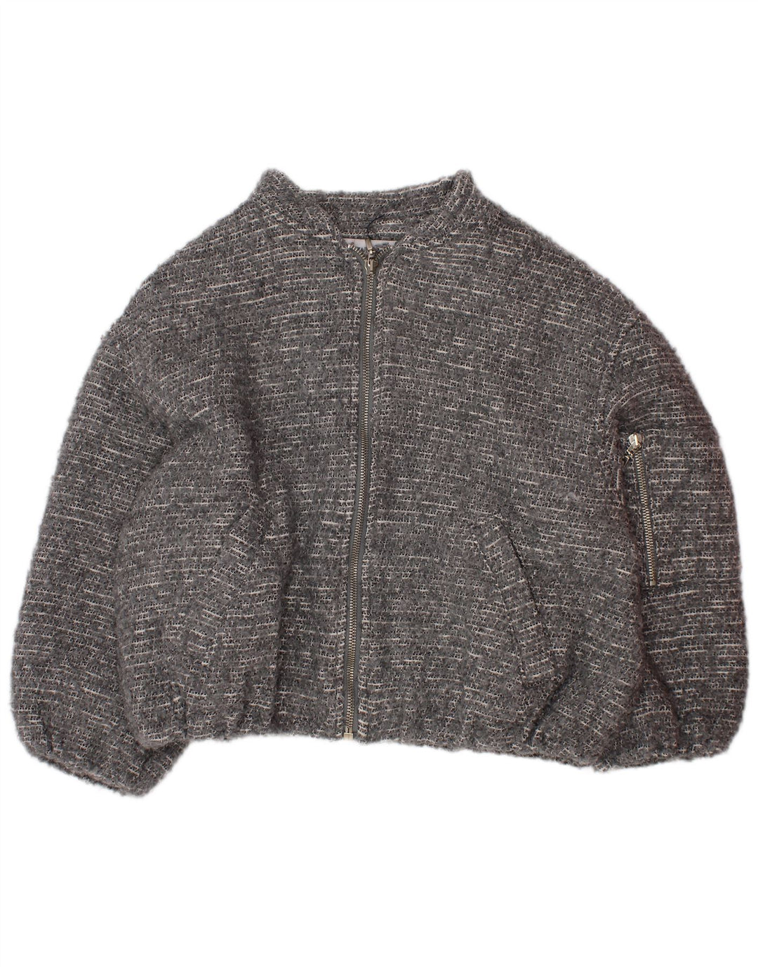 ZARA Piger Crop Bomber Jacket 8-9 år Grå Flecked Bomuld