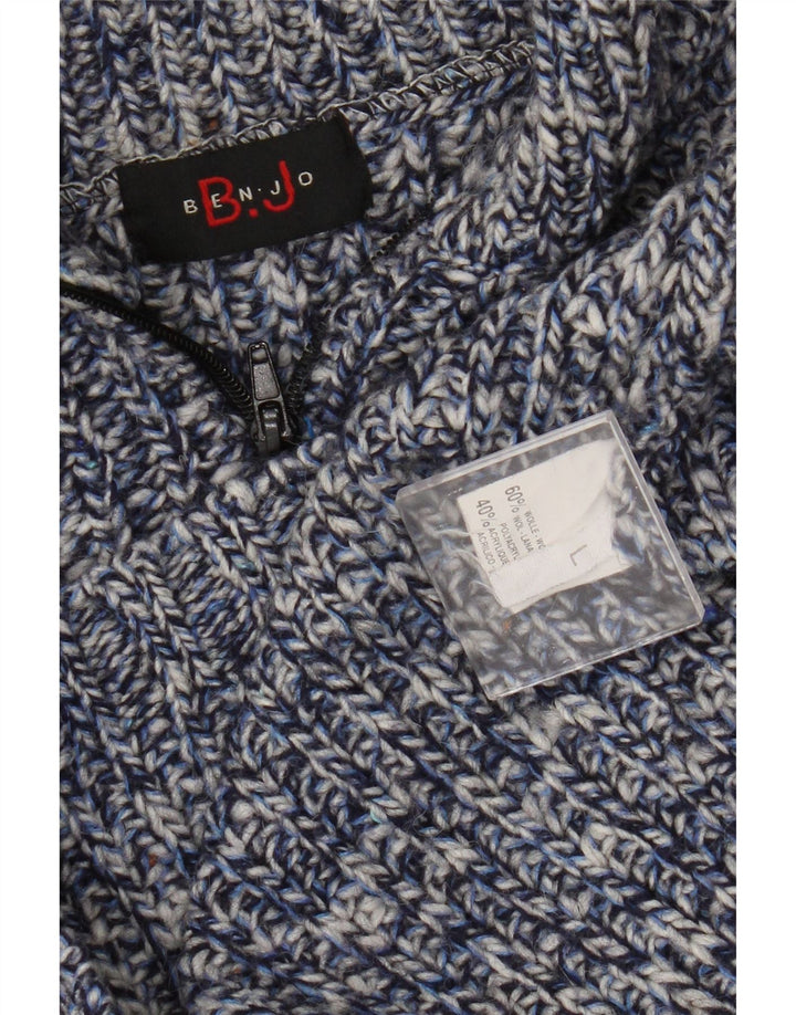 Vintage herre lynlås trøje sweater stor blå flækket uld