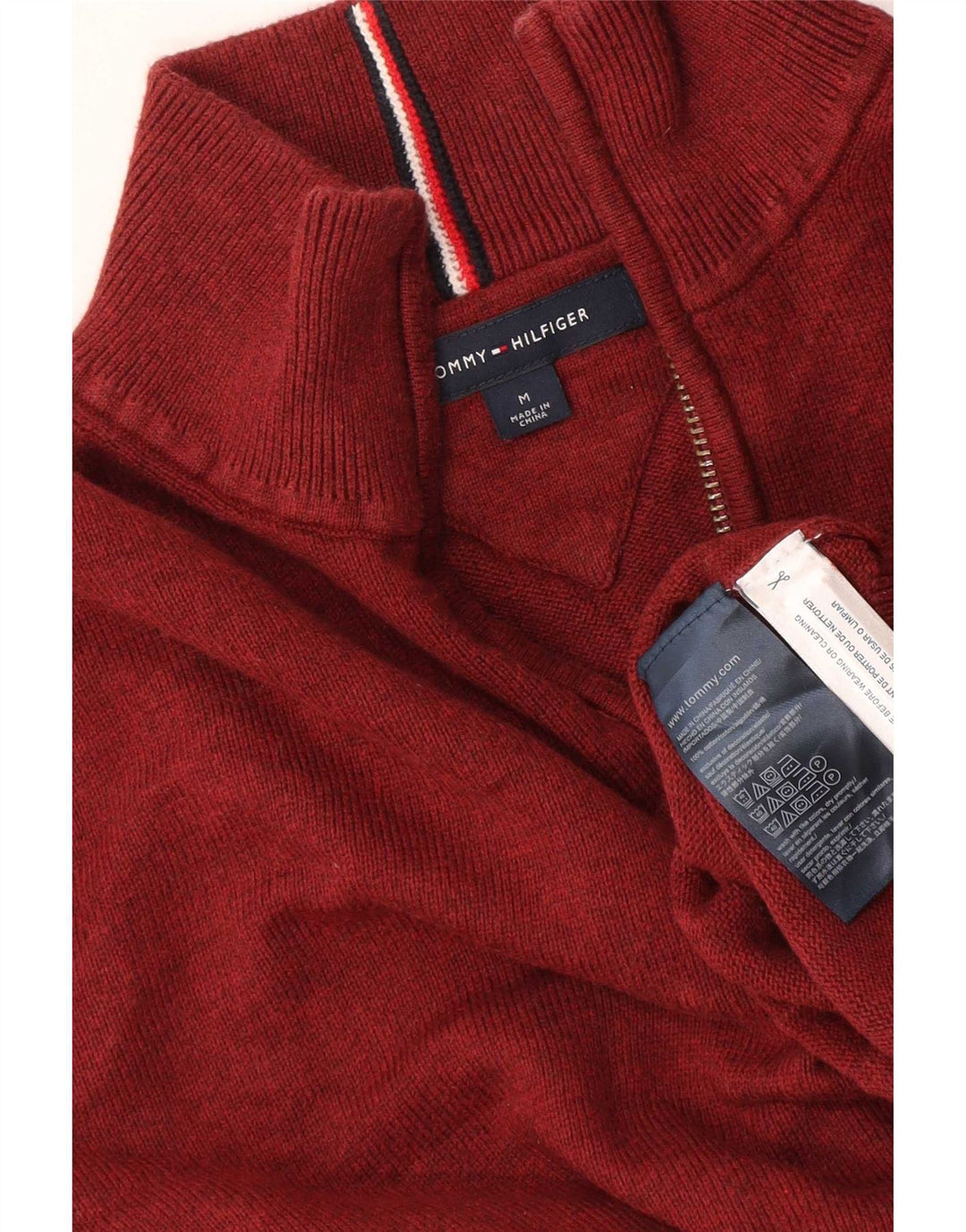 Tommy Hilfiger Herre Zip Neck Jumper Sweater Medium Burgundy Bomuld