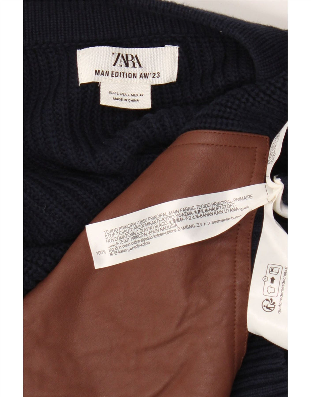 Zara Herre Cardigan Sweater Stor Marineblå Colourblock Bomuld