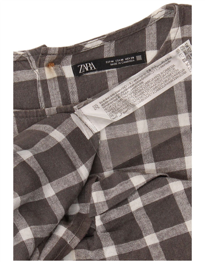 Zara Kortærmet Oversized skjortebluse til kvinder UK 14 Medium Grey Check