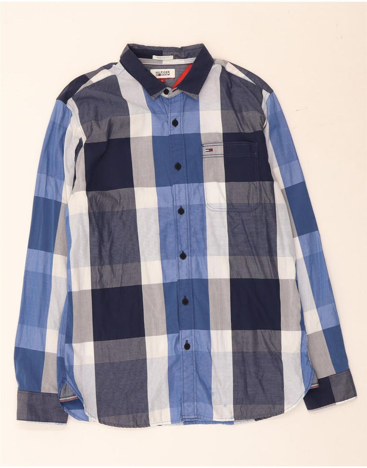 Tommy Hilfiger Herre Regular Fit skjorte Stor blå plaid bomuld