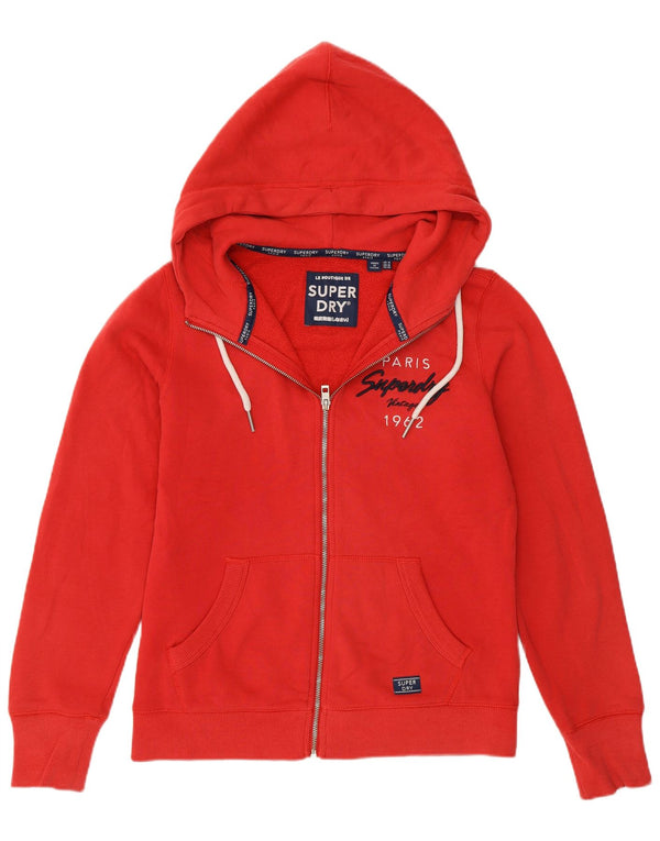 Superdry hættetrøje til kvinder med grafisk lynlås UK 14 Stor rød bomuld