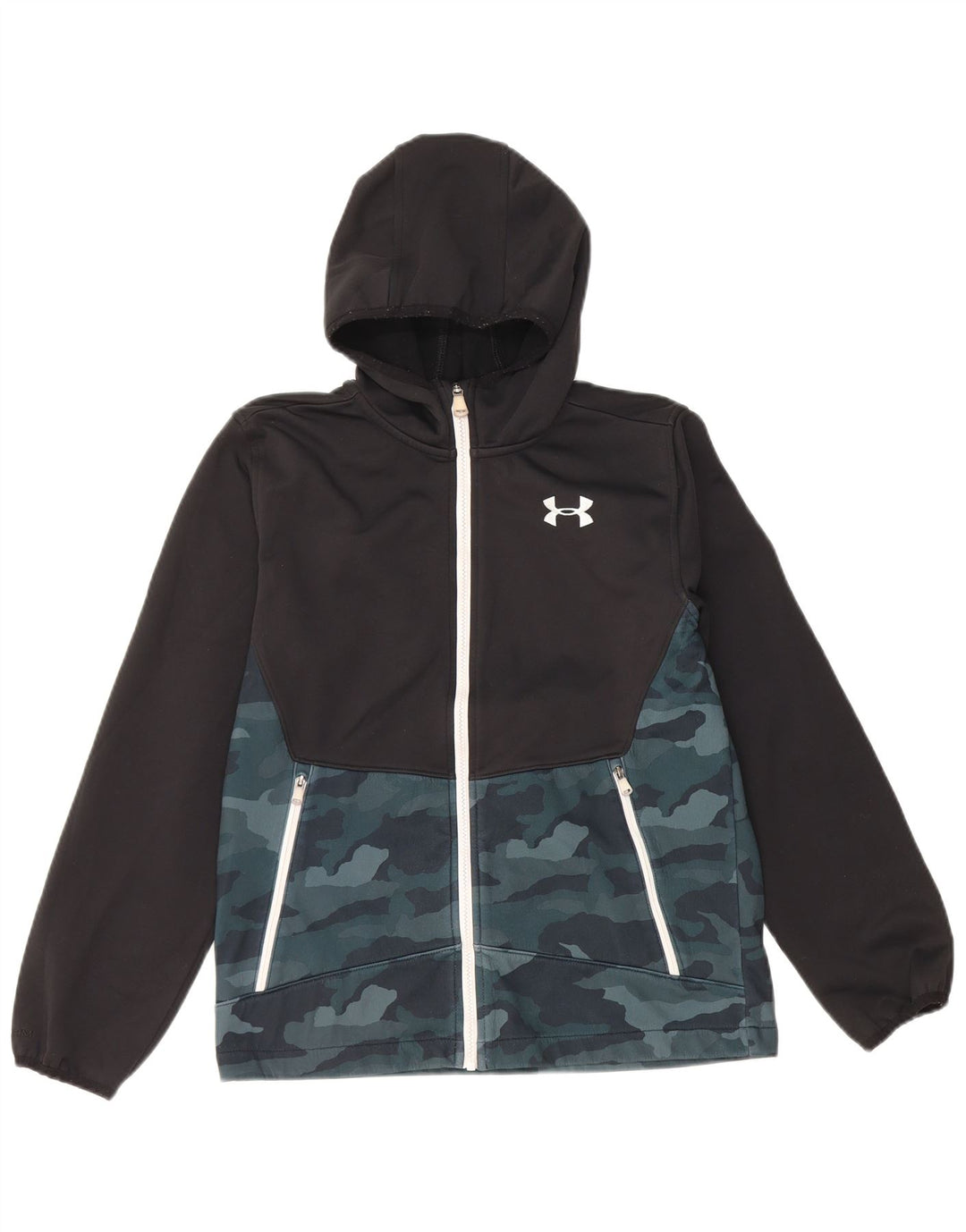 Under Armour Boys Zip Hoodie Sweater 11-12 År Stor Sort Camouflage