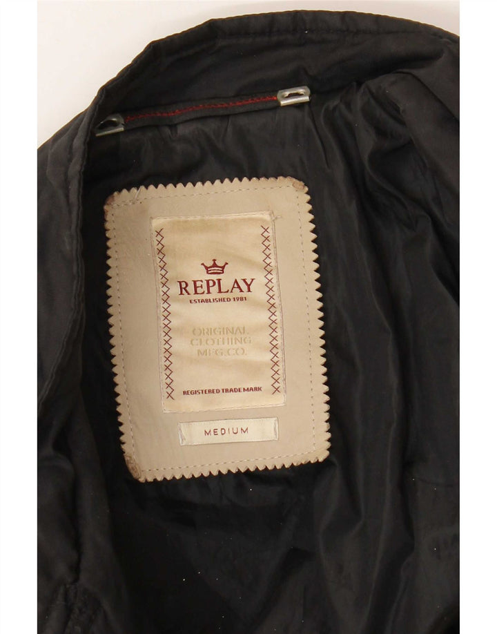 Replay Womens Crop Biker Jacket UK 12 Medium Black