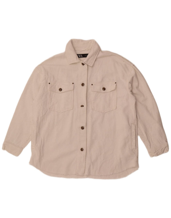 Zara Dame Oversized Corduroy Jacket UK 10 Small White Bomuld